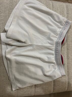 Champion White Athletic Mesh Shorts with Red/Navy Waistband Accent
